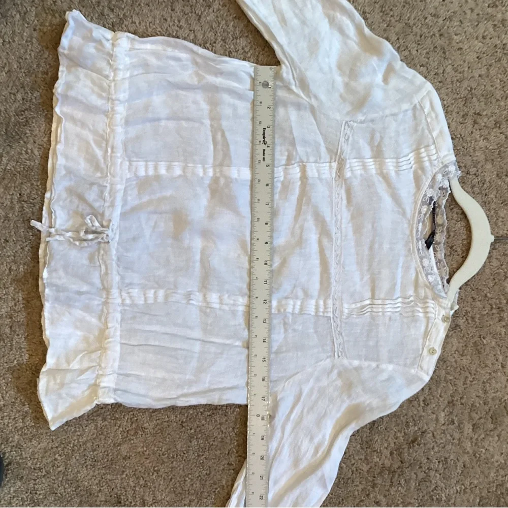 Zara Basic White Ruffles Size M, drawstring floral knit around neck and sleeves - Picture 12 of 16